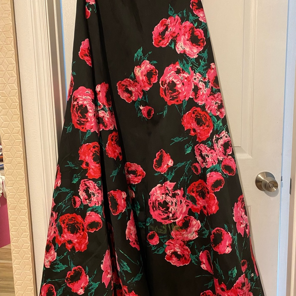 Black pink floral skirt